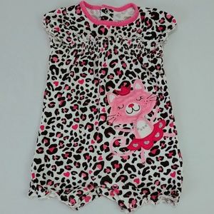 Jumping Beans Black & Pink Kitty Romper Girls 9m